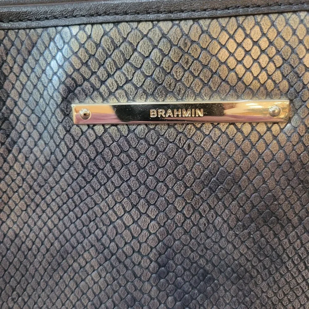 Brahmin Medium Asher Tote Satchel Graphite Limerick Snake Print Leather Rare